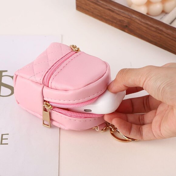 Women's Cute Mini Zipper Leather Cosmetic Light Green Key Chains Keyrings Bag - Picture 7 of 7